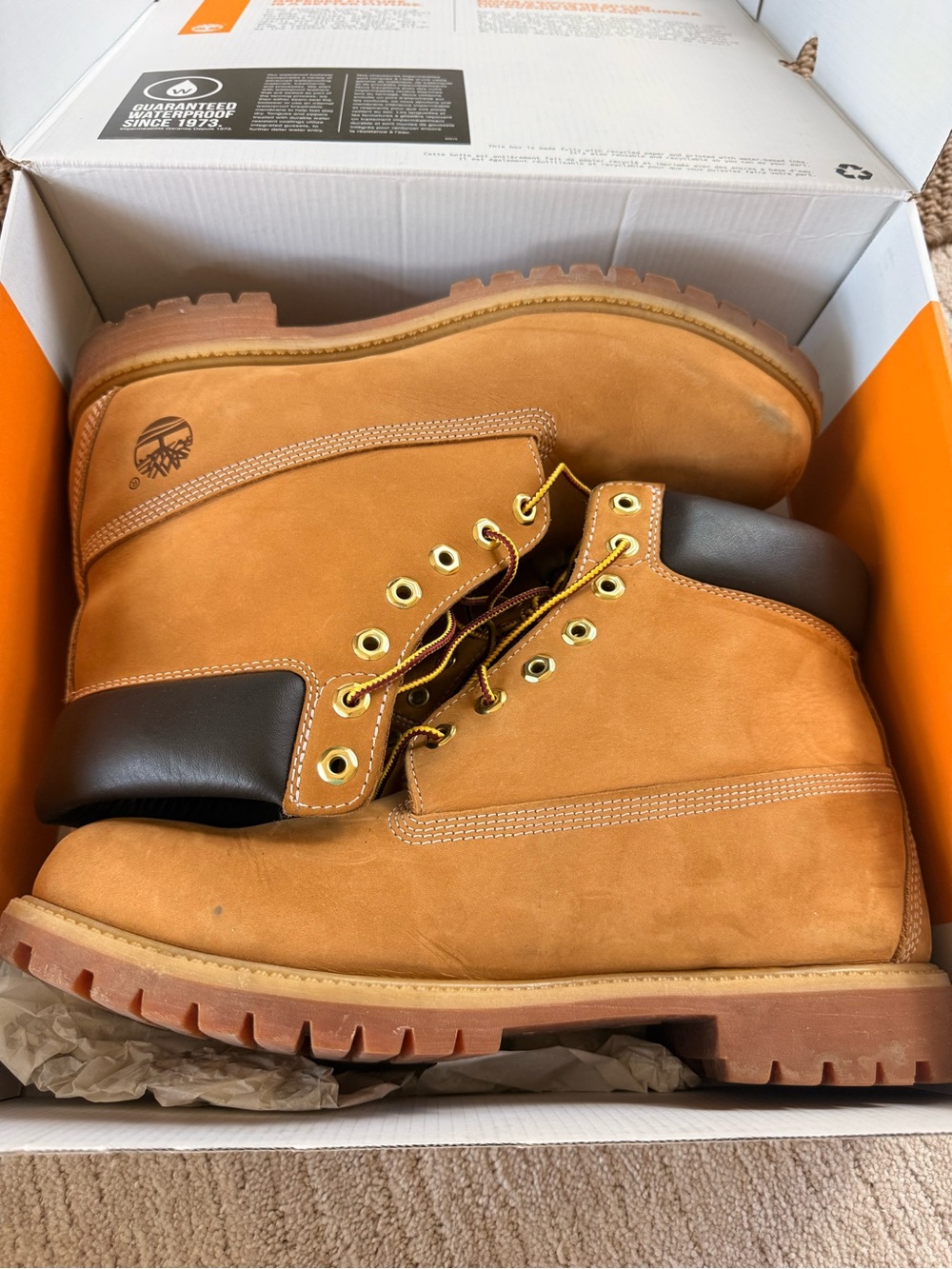 Timberland Wheat Nubuck Work Boots with Dark Brown Collar